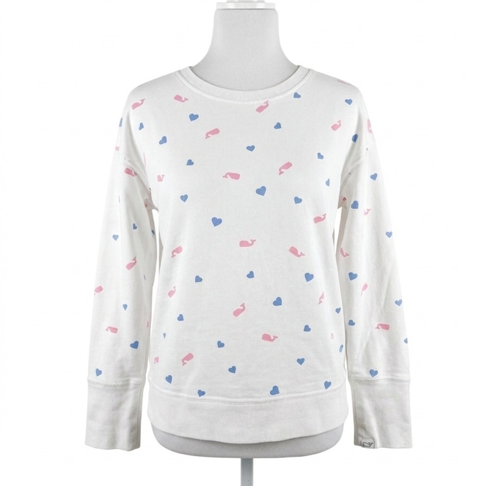 Vineyard Vines White Sweatshirt with Pink and Blue Heart Whale Shabby Chic Small